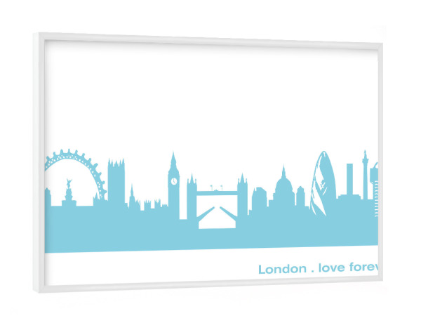 Poster mit weißem Rahmen "LONDON 08 Skyline Pastel-Blue Print monochrome" artboxONE - Städte / London,Abstrakt,Architektur