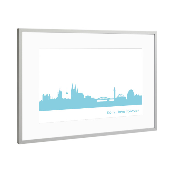 Poster mit Rahmen Silber "KÖLN 08 Skyline Pastel-Blue Print monochrome" artboxONE - Städte,Städte / Köln,Abstrakt,Architektur
