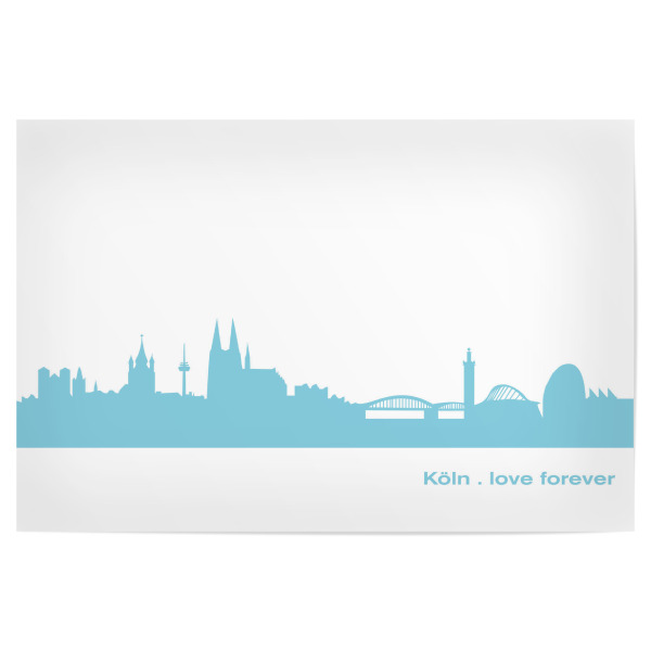 Poster "KÖLN 08 Skyline Pastel-Blue Print monochrome" artboxONE - Städte,Städte / Köln,Abstrakt,Architektur