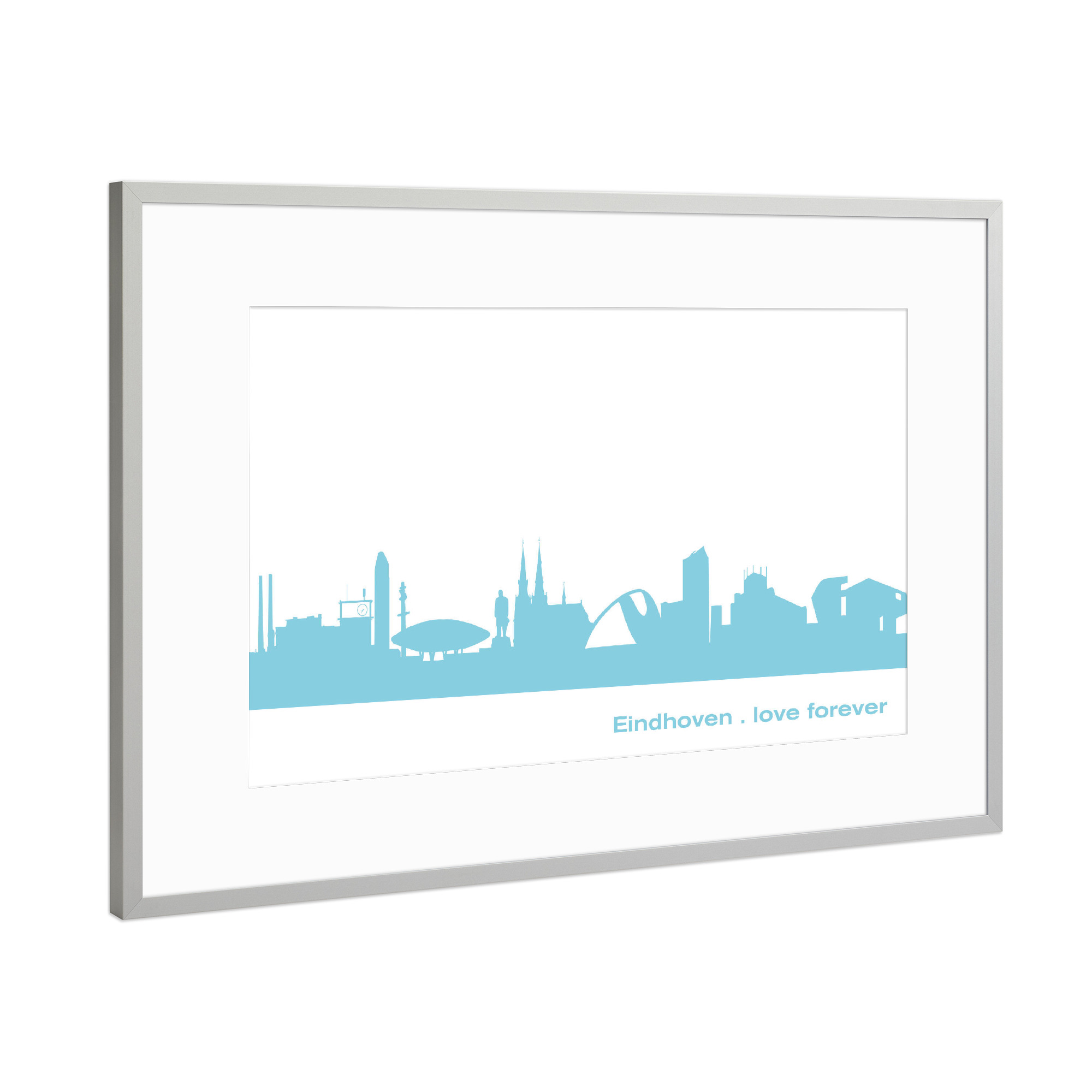 Poster mit Rahmen Silber "EINDHOVEN 08 Skyline Pastel-Blue Print monochrome" artboxONE - Städte,Abstrakt,Architektur,Städte / Weitere