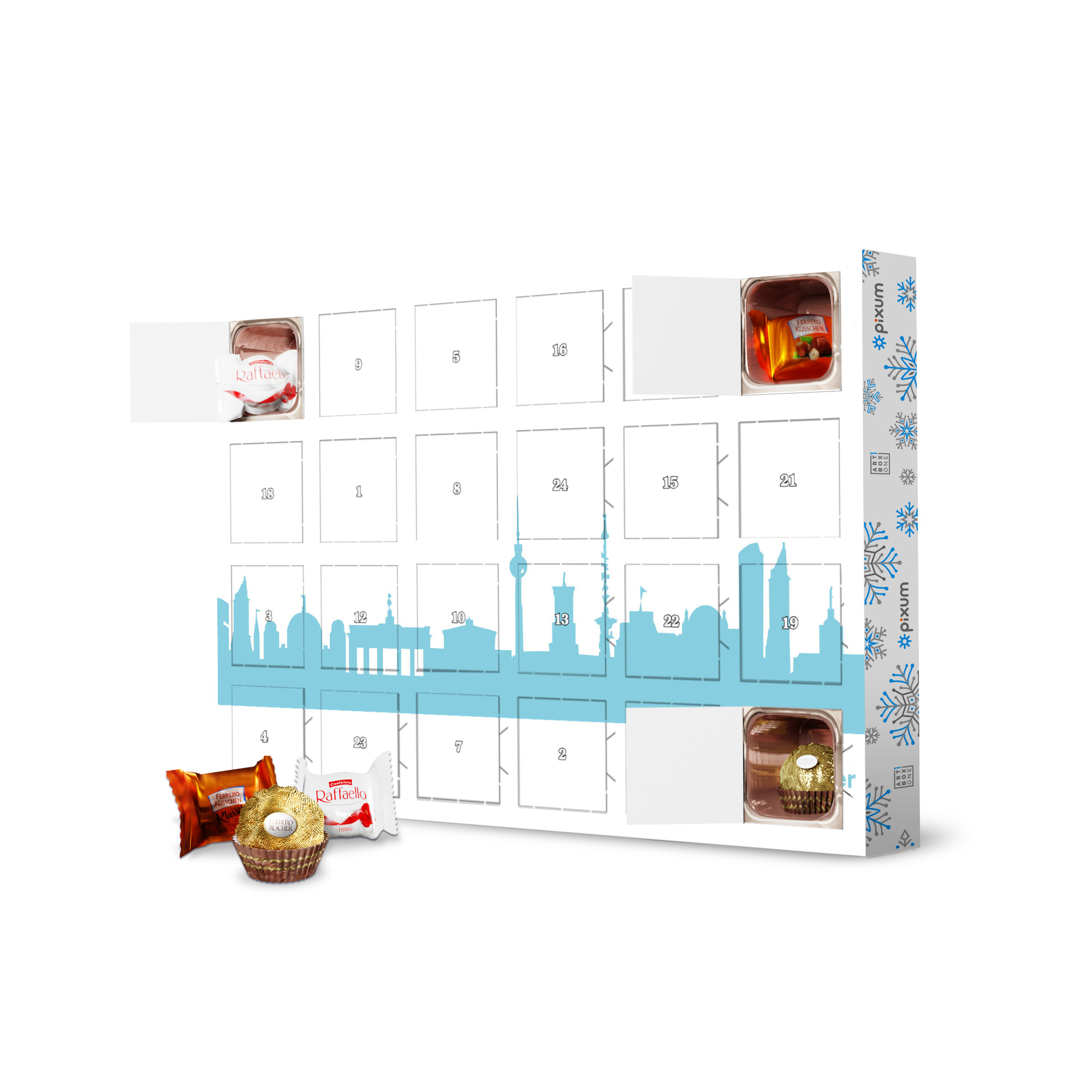 Adventskalender mit Ferrero Pralinen BERLIN 08 Skyline Pastel-Blue Print monochrome artboxONE Adventskalender Städte
