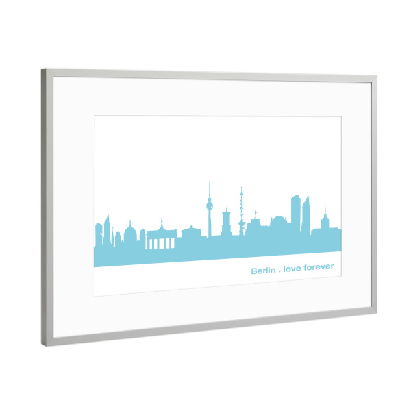 Poster mit Rahmen Silber "BERLIN 08 Skyline Pastel-Blue Print monochrome" artboxONE - Städte,Städte / Berlin,Abstrakt,Architektur