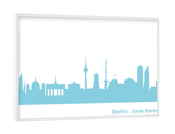 Poster mit weißem Rahmen "BERLIN 08 Skyline Pastel-Blue Print monochrome" artboxONE - Städte,Städte / Berlin,Abstrakt,Architektur