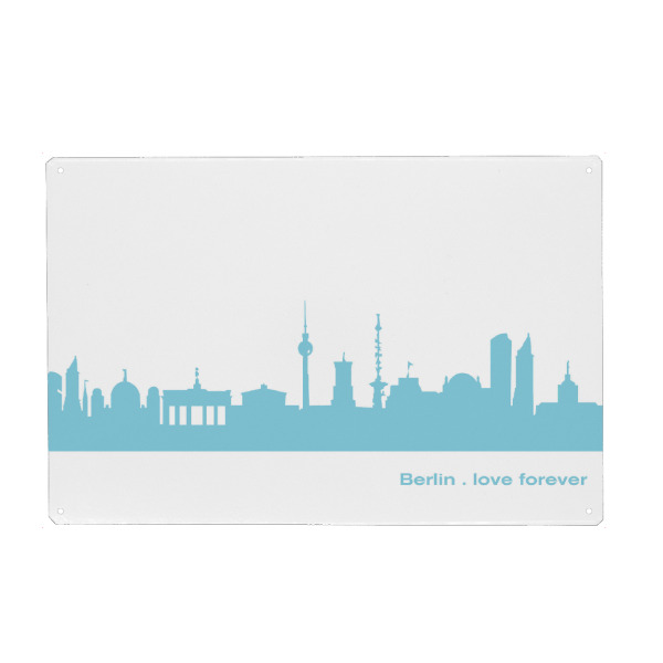 Holzbild "BERLIN 08 Skyline Pastel-Blue Print monochrome" artboxONE - Städte,Städte / Berlin,Abstrakt,Architektur
