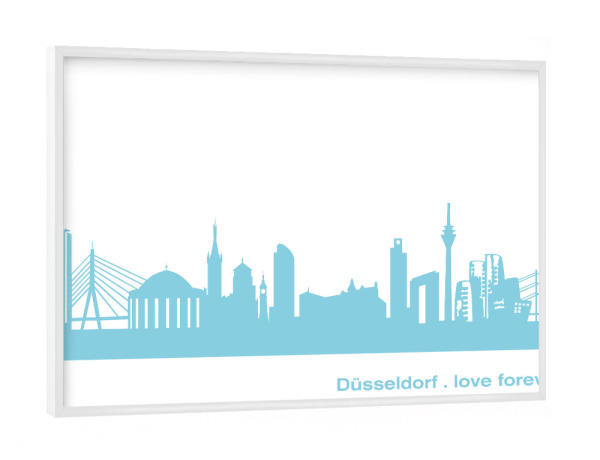 Poster mit weißem Rahmen "DÜSSELDORF 08 Skyline Pastel-Blue Print monochrome" artboxONE - Abstrakt,Architektur,Städte / Düsseldorf