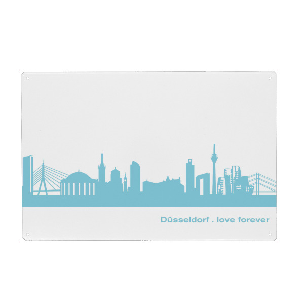 Holzbild "DÜSSELDORF 08 Skyline Pastel-Blue Print monochrome" artboxONE - Abstrakt,Architektur,Städte / Düsseldorf