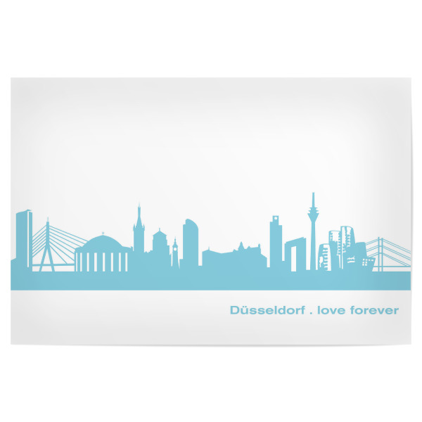 Poster "DÜSSELDORF 08 Skyline Pastel-Blue Print monochrome" artboxONE - Abstrakt,Architektur,Städte / Düsseldorf