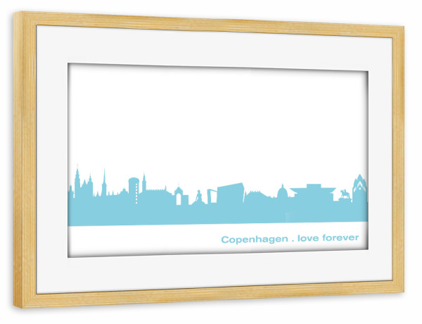 Poster mit Rahmen kiefer "KOPENHAGEN 08 Skyline Pastel-Blue Print monochrome" artboxONE - Städte,Abstrakt,Architektur,Städte / København