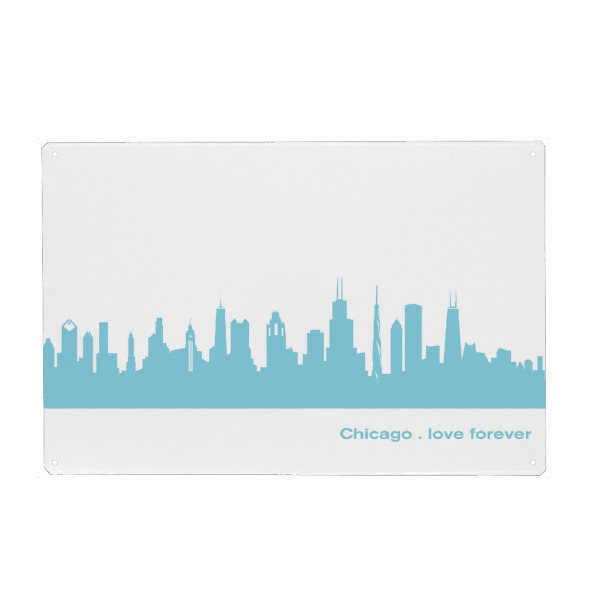Metall Poster "CHICAGO 08 Skyline Pastel-Blue Print monochrome" artboxONE - Reise,Abstrakt,Architektur,Städte / Chicago