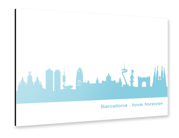 Alu-Dibond "BARCELONA 08 Skyline Pastel-Blue Print monochrome" 30x20 cm artboxONE