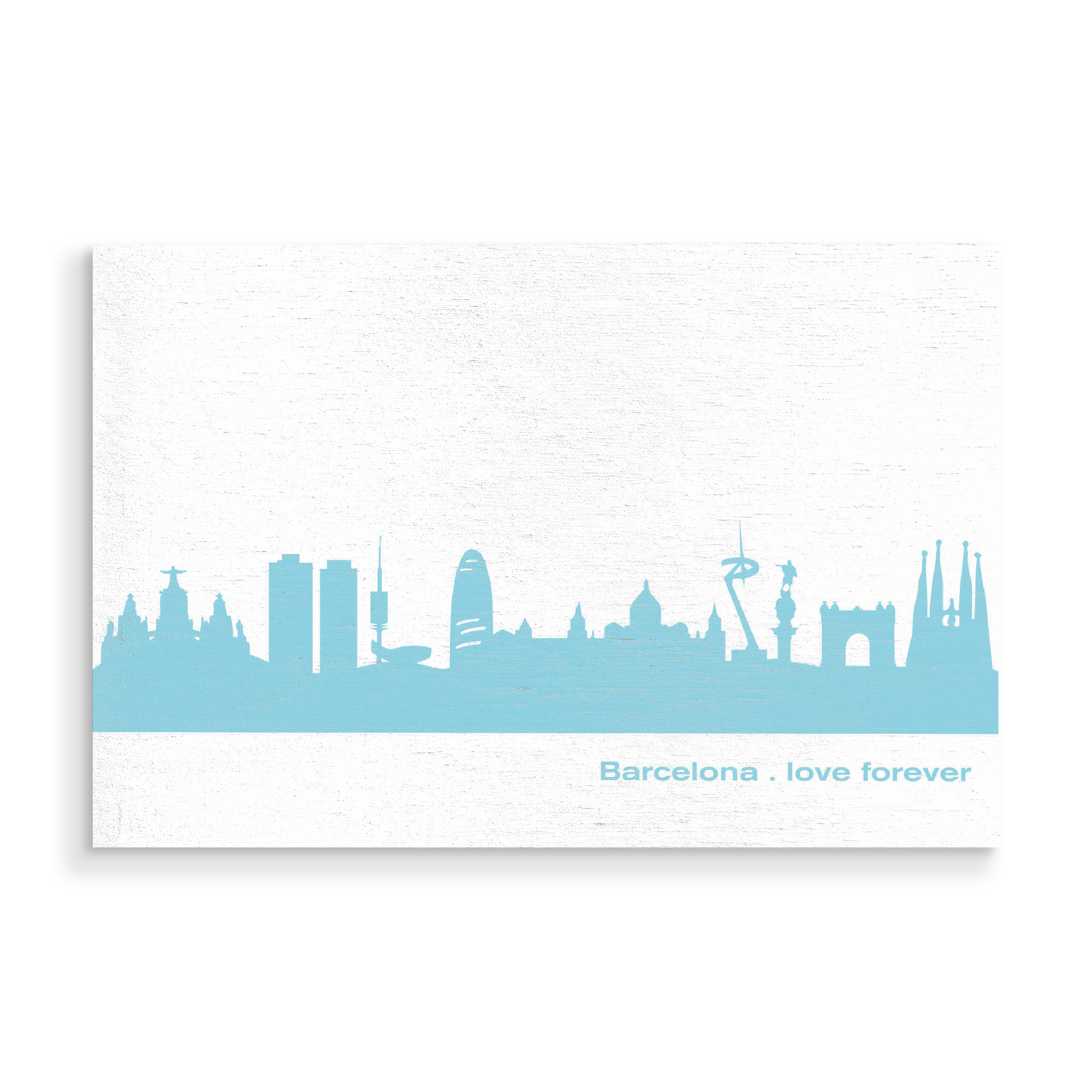 Holzbild "BARCELONA 08 Skyline Pastel-Blue Print monochrome" artboxONE - Städte,Abstrakt,Architektur,Städte / Barcelona