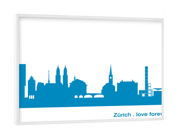 Poster mit weißem Rahmen "ZÜRICH 05 Skyline Print monochrome Teal" artboxONE - Städte,Abstrakt,Architektur,Städte / Zürich