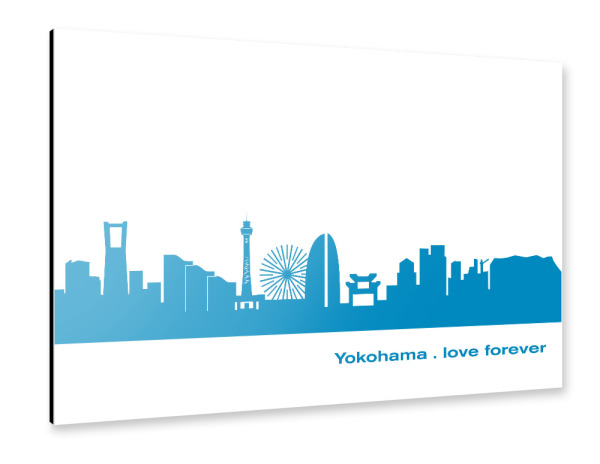 Alu-Dibond "YOKOHAMA 05 Skyline Print monochrome Teal" 30x20 cm artboxONE