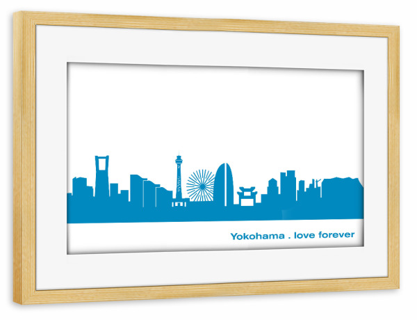 Poster mit Rahmen kiefer "YOKOHAMA 05 Skyline Print monochrome Teal" artboxONE - Städte,Abstrakt,Architektur,Städte / Weitere