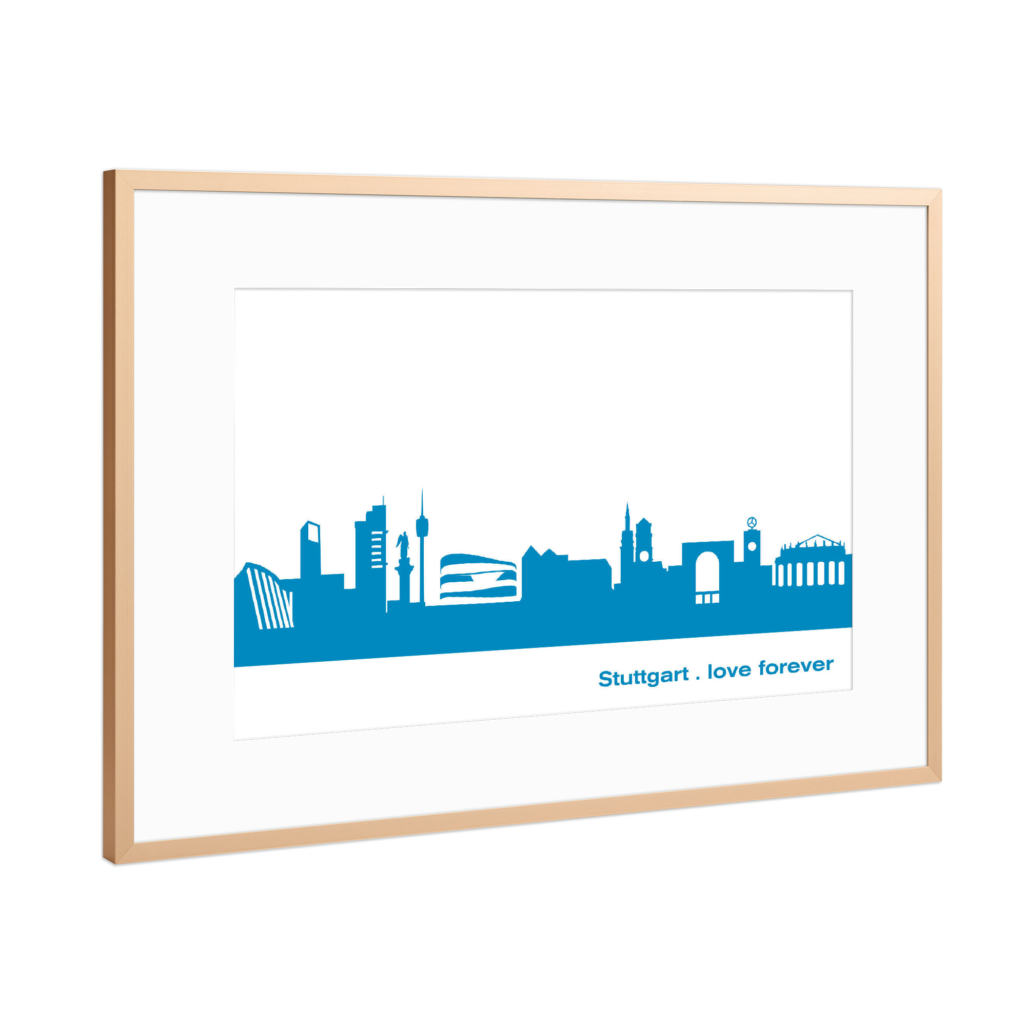 Poster mit Rahmen Kupfer "STUTTGART 05 Skyline Print monochrome Teal" artboxONE - Abstrakt,Architektur,Städte / Stuttgart