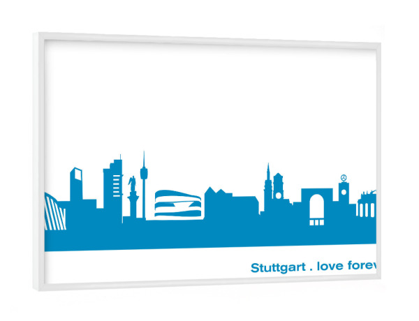 Poster mit weißem Rahmen "STUTTGART 05 Skyline Print monochrome Teal" artboxONE - Abstrakt,Architektur,Städte / Stuttgart