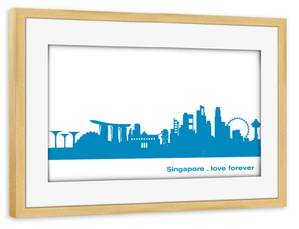 Poster mit Rahmen kiefer "SINGAPUR 05 Skyline Print monochrome Teal" artboxONE - Städte,Abstrakt,Architektur,Städte / Singapur