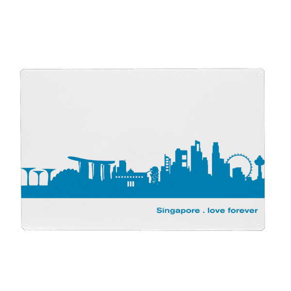 Holzbild "SINGAPUR 05 Skyline Print monochrome Teal" artboxONE - Städte,Abstrakt,Architektur,Städte / Singapur