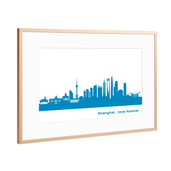 Poster mit Rahmen Kupfer "SHANGHAI 05 Skyline Print monochrome Teal" artboxONE - Städte,Abstrakt,Architektur,Städte / Shanghai