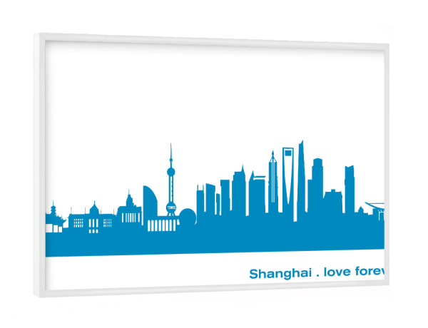 Poster mit weißem Rahmen "SHANGHAI 05 Skyline Print monochrome Teal" artboxONE - Städte,Abstrakt,Architektur,Städte / Shanghai