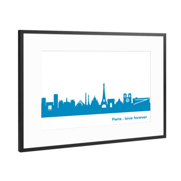 Poster mit Rahmen Schwarz (Metallic) "PARIS 05 Skyline Print monochrome Teal" artboxONE - Abstrakt,Architektur,Städte / Paris