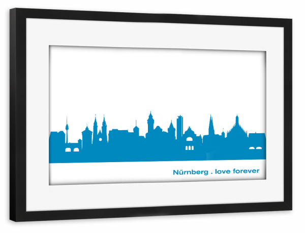 Poster mit Rahmen schwarz "NÜRNBERG 05 Skyline Print monochrome Teal" artboxONE - Städte,Abstrakt,Architektur,Städte / Weitere