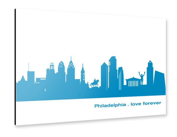Alu-Dibond "PHILADELPHIA 05 Skyline Print monochrome Teal" 30x20 cm artboxONE