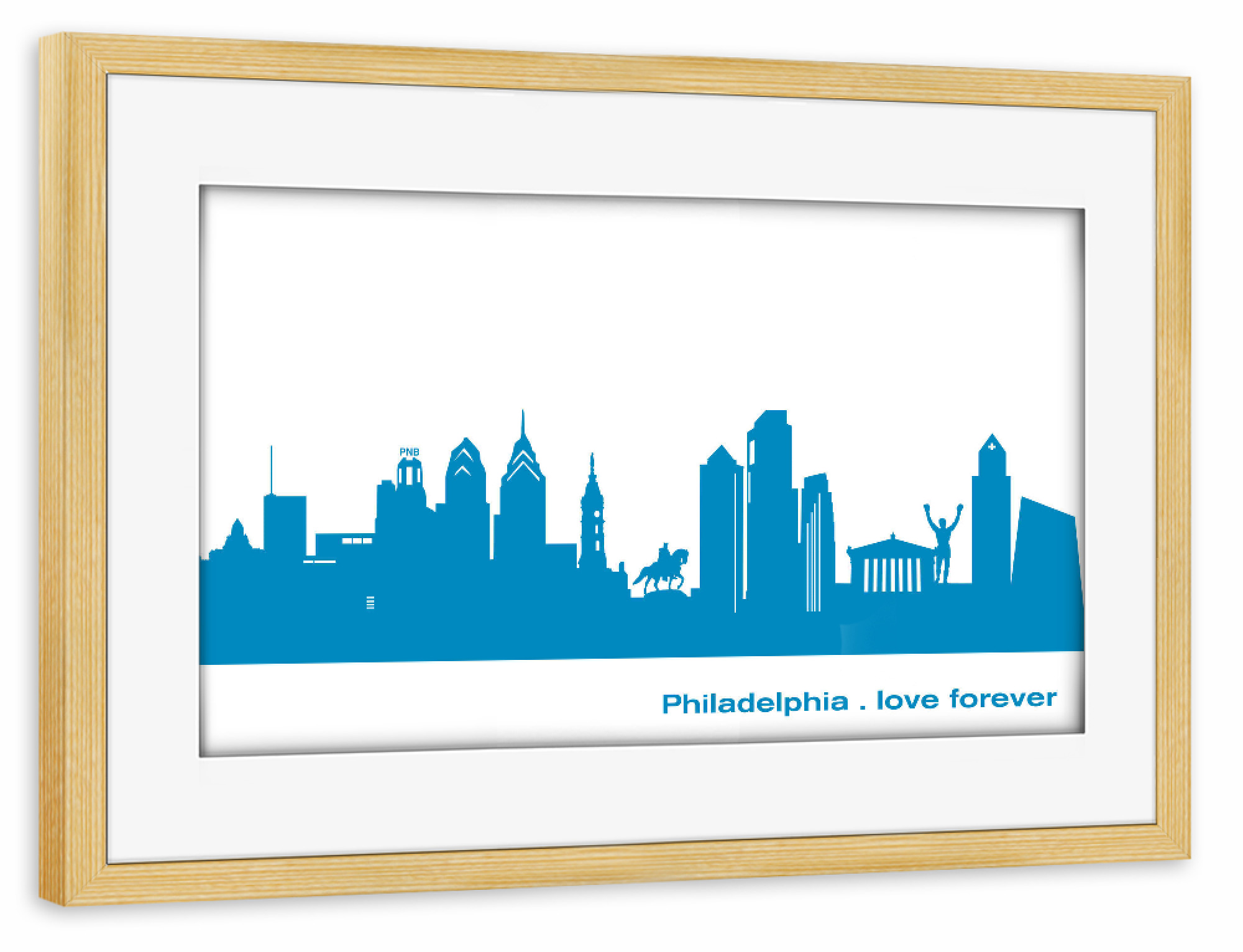 Poster mit Rahmen kiefer "PHILADELPHIA 05 Skyline Print monochrome Teal" artboxONE - Städte,Abstrakt,Architektur,Städte / Weitere