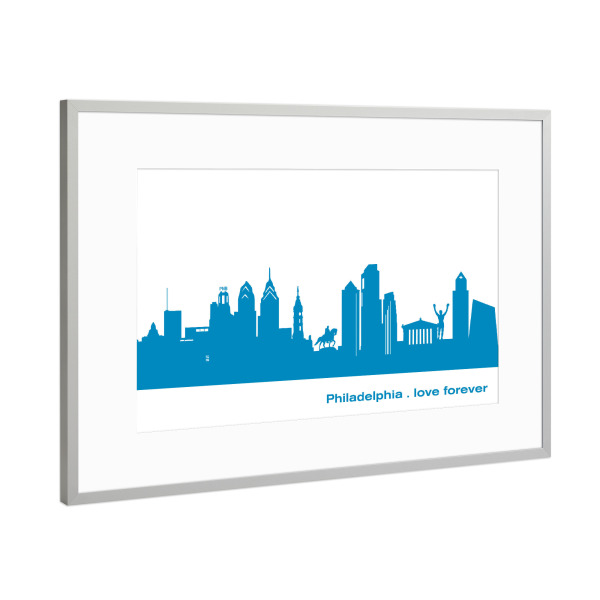 Poster mit Rahmen Silber "PHILADELPHIA 05 Skyline Print monochrome Teal" artboxONE - Städte,Abstrakt,Architektur,Städte / Weitere
