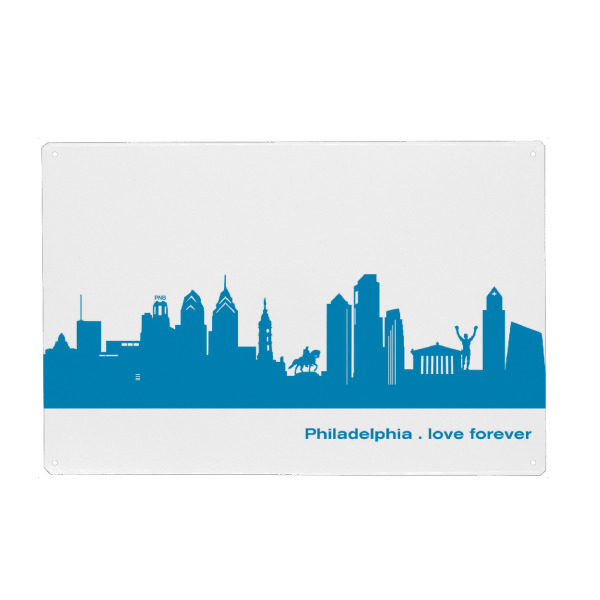 Holzbild "PHILADELPHIA 05 Skyline Print monochrome Teal" artboxONE - Städte,Abstrakt,Architektur,Städte / Weitere