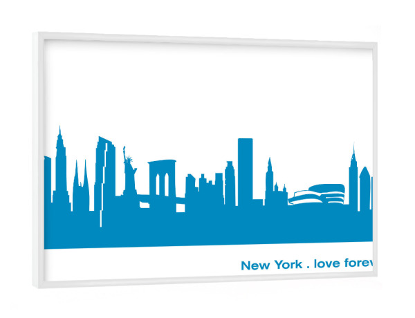 Poster mit weißem Rahmen "NEW YORK 05 Skyline Print monochrome Teal" artboxONE - Städte / New York,Abstrakt,Architektur