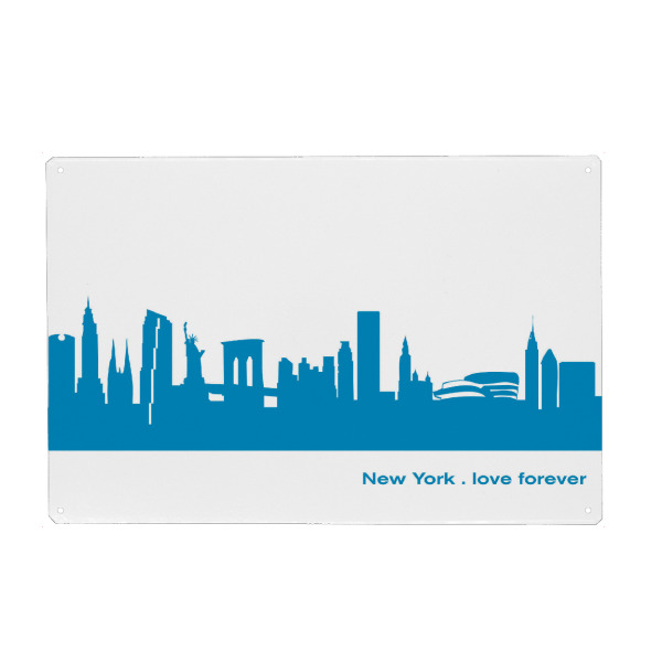 Metall Poster "NEW YORK 05 Skyline Print monochrome Teal" artboxONE - Städte / New York,Abstrakt,Architektur