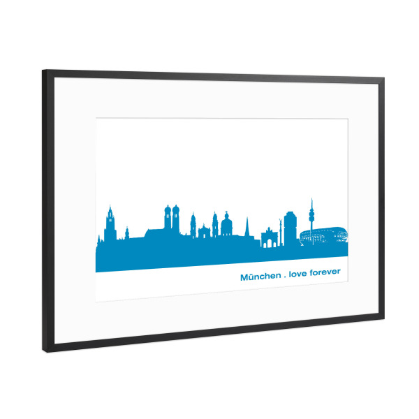 Poster mit Rahmen Schwarz (Metallic) "MÜNCHEN 05 Skyline Print monochrome Teal" artboxONE - Städte,Städte / München,Abstrakt,Architektur