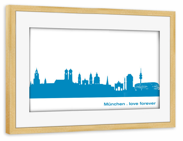 Poster mit Rahmen kiefer "MÜNCHEN 05 Skyline Print monochrome Teal" artboxONE - Städte,Städte / München,Abstrakt,Architektur