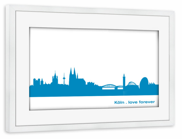Poster mit Rahmen weiß "KÖLN 05 Skyline Print monochrome Teal" artboxONE - Städte,Städte / Köln,Architektur