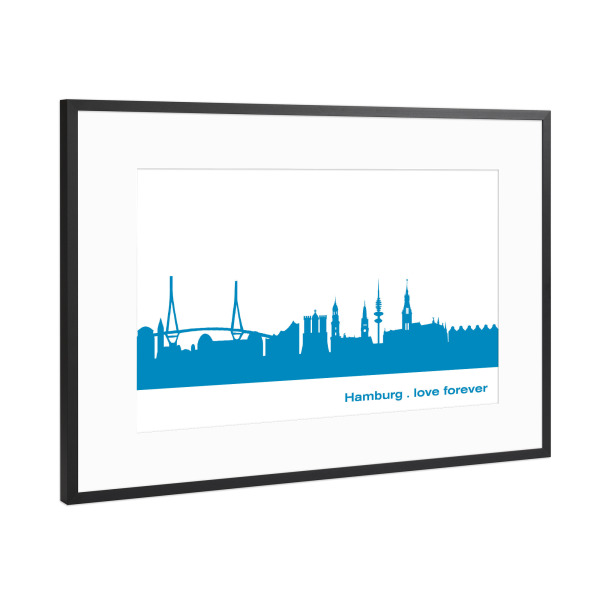 Poster mit Rahmen Schwarz (Metallic) "HAMBURG 05 Skyline Print monochrome Teal" artboxONE - Städte,Städte / Hamburg,Abstrakt,Architektur