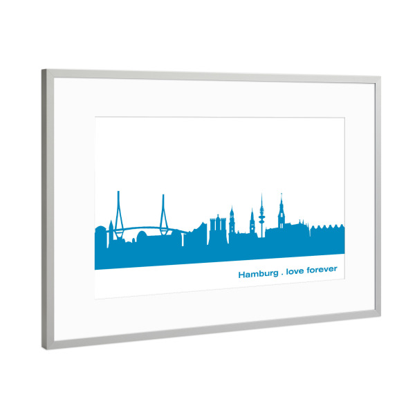 Poster mit Rahmen Silber "HAMBURG 05 Skyline Print monochrome Teal" artboxONE - Städte,Städte / Hamburg,Abstrakt,Architektur