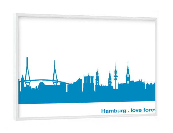 Poster mit weißem Rahmen "HAMBURG 05 Skyline Print monochrome Teal" artboxONE - Städte,Städte / Hamburg,Abstrakt,Architektur