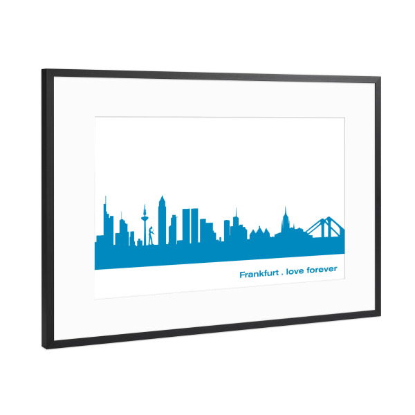 Poster mit Rahmen Schwarz (Metallic) "FRANKFURT 05 Skyline Print monochrome Teal" artboxONE - Städte,Abstrakt,Architektur,Städte / Frankfurt