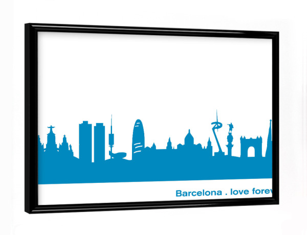 Poster mit schwarzem Rahmen "BARCELONA 05 Skyline Print monochrome Teal" artboxONE - Städte,Abstrakt,Architektur,Städte / Barcelona