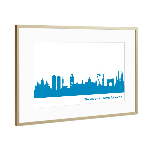 Poster mit Rahmen Gold "BARCELONA 05 Skyline Print monochrome Teal" artboxONE - Städte,Abstrakt,Architektur,Städte / Barcelona
