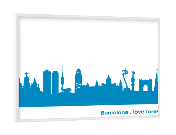 Poster mit weißem Rahmen "BARCELONA 05 Skyline Print monochrome Teal" artboxONE - Städte,Abstrakt,Architektur,Städte / Barcelona