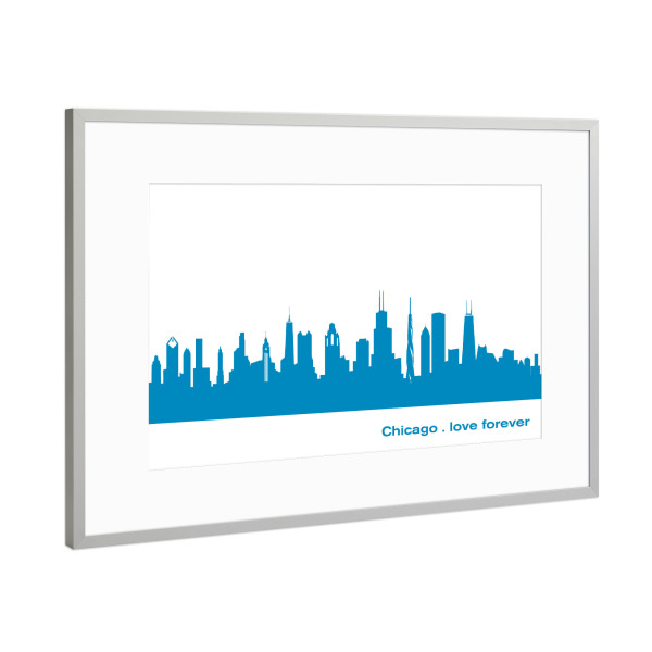 Poster mit Rahmen Silber "CHICAGO 05 Skyline Print monochrome Teal" artboxONE - Städte,Abstrakt,Städte / Chicago