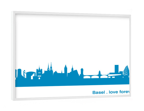 Poster mit weißem Rahmen "BASEL 05 Skyline Print monochrome Teal" artboxONE - Städte,Abstrakt,Architektur,Städte / Weitere