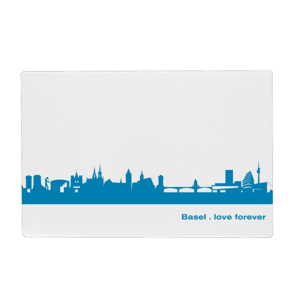 Metall Poster "BASEL 05 Skyline Print monochrome Teal" artboxONE - Städte,Abstrakt,Architektur,Städte / Weitere