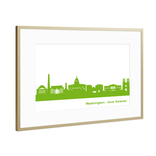 Poster mit Rahmen Gold "WASHINGTON 01 grüner Skyline-Print" artboxONE - Städte,Abstrakt,Architektur,Städte / Washington