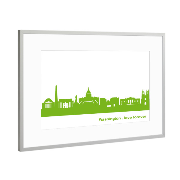 Poster mit Rahmen Silber "WASHINGTON 01 grüner Skyline-Print" artboxONE - Städte,Abstrakt,Architektur,Städte / Washington