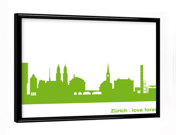 Poster mit schwarzem Rahmen "ZÜRICH 01 grüner Skyline-Print" artboxONE - Städte,Abstrakt,Architektur,Städte / Zürich