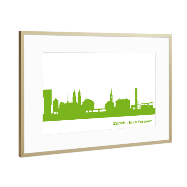 Poster mit Rahmen Gold "ZÜRICH 01 grüner Skyline-Print" artboxONE - Städte,Abstrakt,Architektur,Städte / Zürich