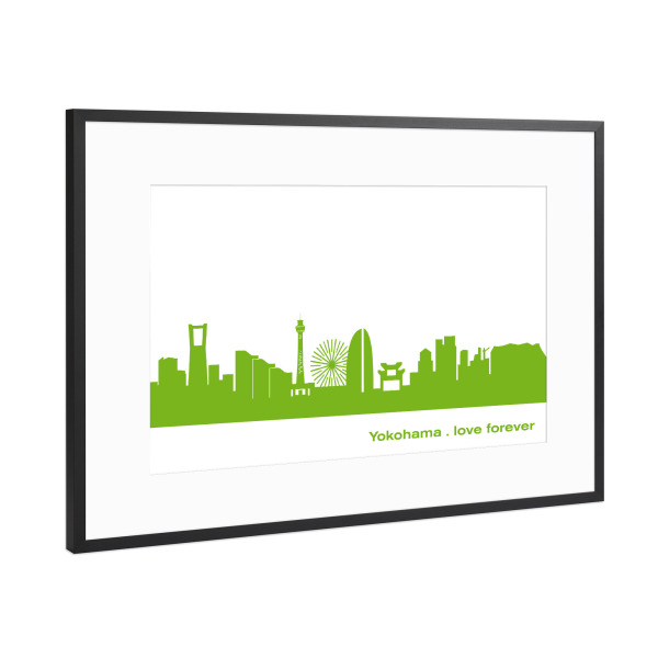 Poster mit Rahmen Schwarz (Metallic) "YOKOHAMA 01 grüner Skyline-Print" artboxONE - Städte,Abstrakt,Architektur,Städte / Weitere
